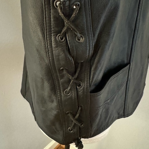 Bonus leather vest Black Size 44 VINTAGE - Picture 9 of 10